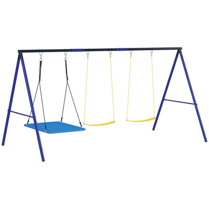 Children's Swing Outdoor 3 Seater Swing Set with Platform Swing, Belt Swing, Steel Swing Frame, Garden Swing for Kids