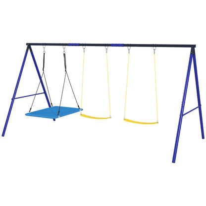 Children's Swing Outdoor 3 Seater Swing Set with Platform Swing, Belt Swing, Steel Swing Frame, Garden Swing for Kids