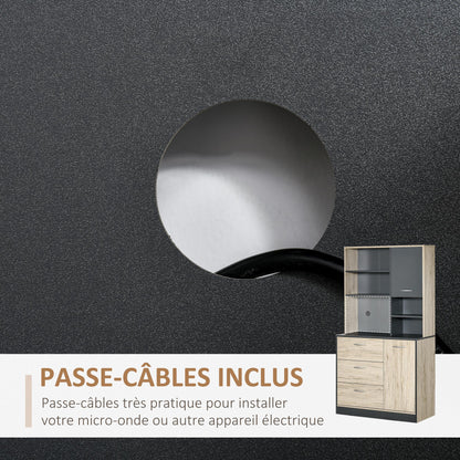 Kitchen Buffet Kitchen Cabinet Multi-Storage 2 Doors 3 Drawers 3 Shelves + Large Countertop 90L x 39W x 169H cm Two-Tone Light Oak Gray