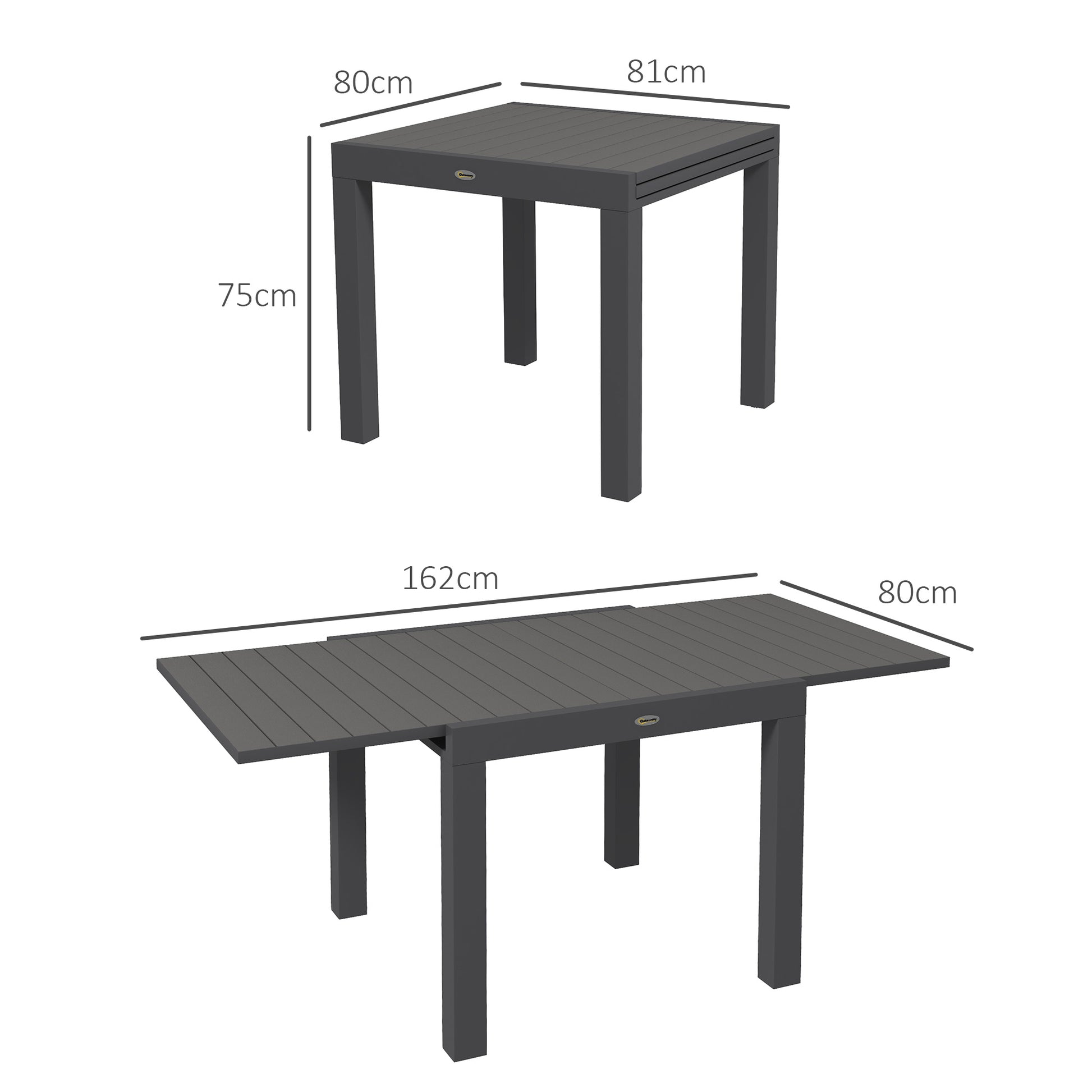 Garden Table Dining Table for 6 People Patio Table Expandable Balcony Table up to 70 kg load capacity Aluminum Gray 81/162 x 80 x 75 cm