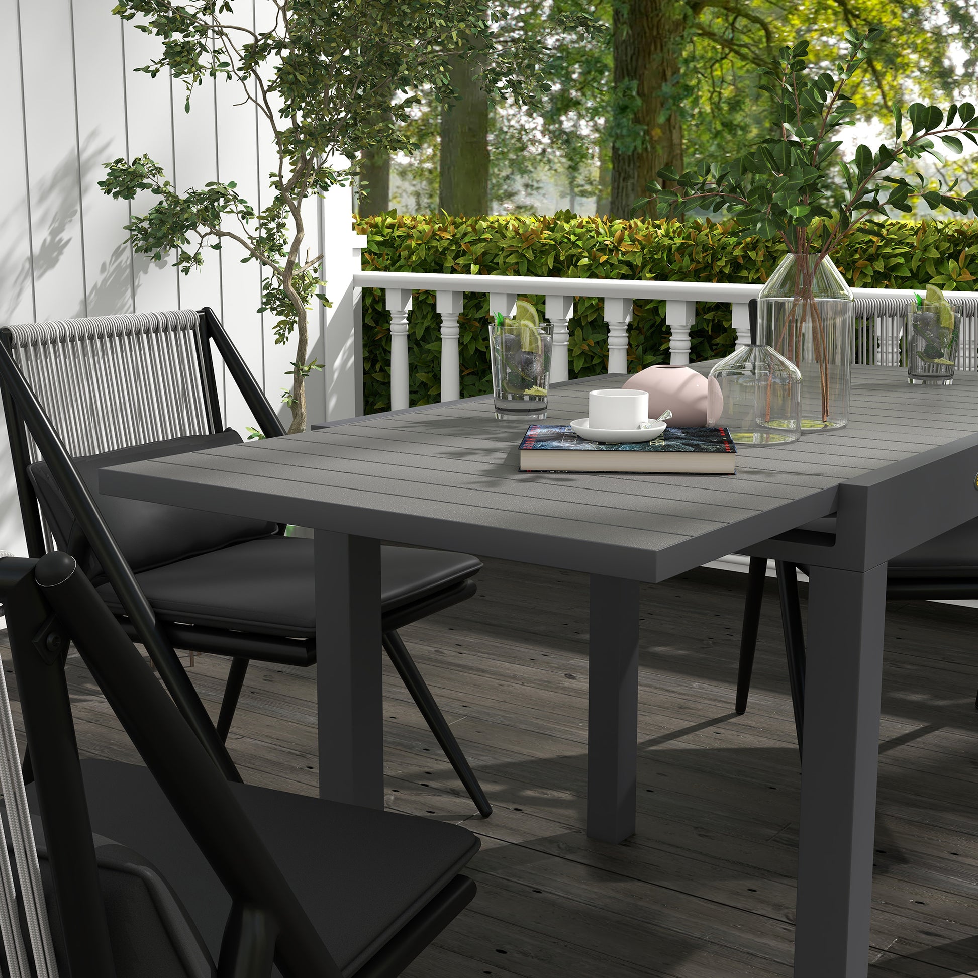 Garden Table Dining Table for 6 People Patio Table Expandable Balcony Table up to 70 kg load capacity Aluminum Gray 81/162 x 80 x 75 cm