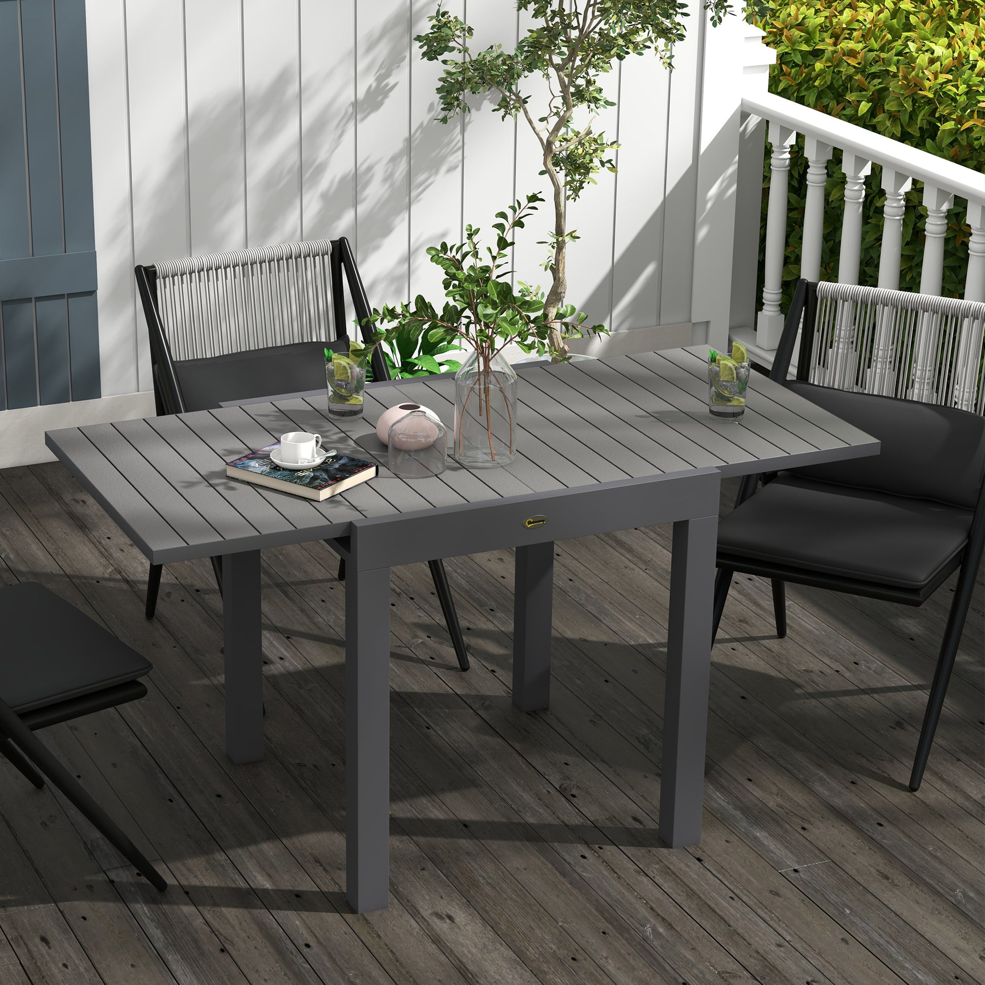 Garden Table Dining Table for 6 People Patio Table Expandable Balcony Table up to 70 kg load capacity Aluminum Gray 81/162 x 80 x 75 cm