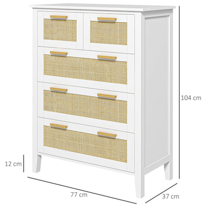 5-Drawer Chest Storage Cabinet with Solid Wood Handles and Metal Slides for Home Office Living Room Bedroom White