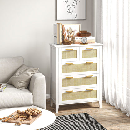 5-Drawer Chest Storage Cabinet with Solid Wood Handles and Metal Slides for Home Office Living Room Bedroom White
