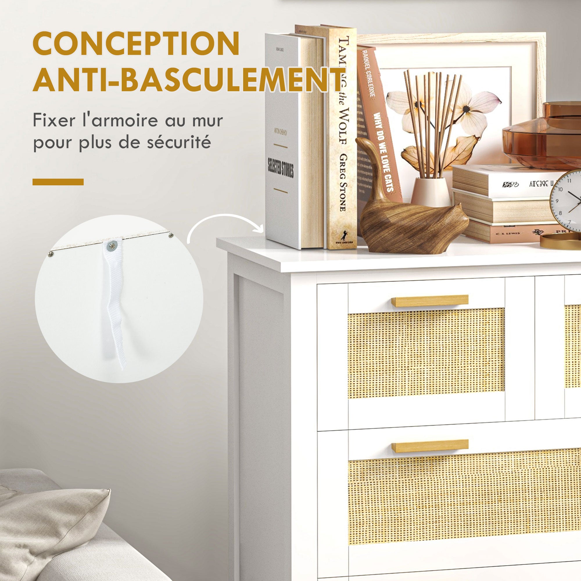5-Drawer Chest Storage Cabinet with Solid Wood Handles and Metal Slides for Home Office Living Room Bedroom White