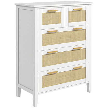 5-Drawer Chest Storage Cabinet with Solid Wood Handles and Metal Slides for Home Office Living Room Bedroom White