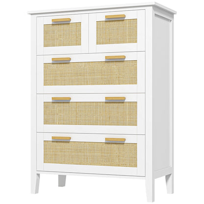5-Drawer Chest Storage Cabinet with Solid Wood Handles and Metal Slides for Home Office Living Room Bedroom White
