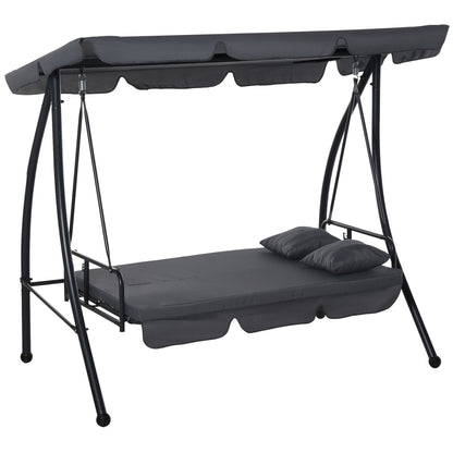 3-Seater Convertible Garden Swing with Great Comfort Adjustable Canopy Provided Mattress 2L x 1.25W x 1.7H m Metal Black Anthracite Polyester