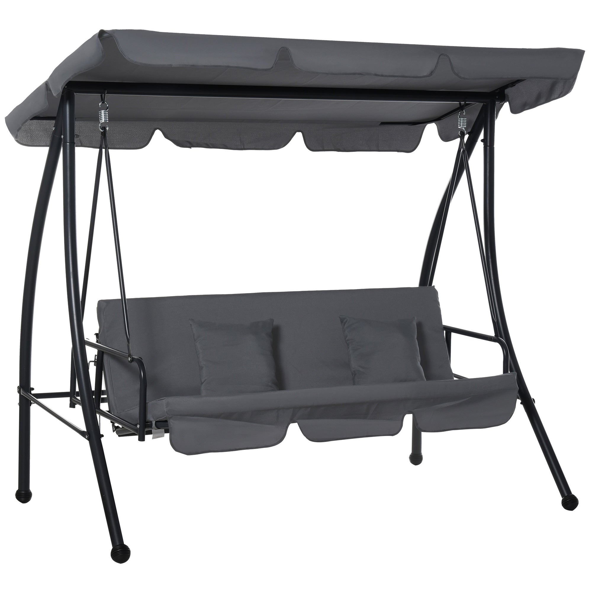 3-Seater Convertible Garden Swing with Great Comfort Adjustable Canopy Provided Mattress 2L x 1.25W x 1.7H m Metal Black Anthracite Polyester