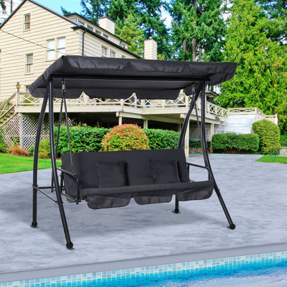 3-Seater Convertible Garden Swing with Great Comfort Adjustable Canopy Provided Mattress 2L x 1.25W x 1.7H m Metal Black Anthracite Polyester