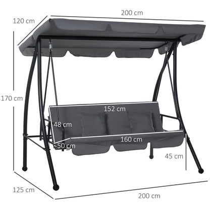 3-Seater Convertible Garden Swing with Great Comfort Adjustable Canopy Provided Mattress 2L x 1.25W x 1.7H m Metal Black Anthracite Polyester