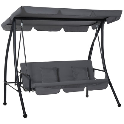 3-Seater Convertible Garden Swing with Great Comfort Adjustable Canopy Provided Mattress 2L x 1.25W x 1.7H m Metal Black Anthracite Polyester