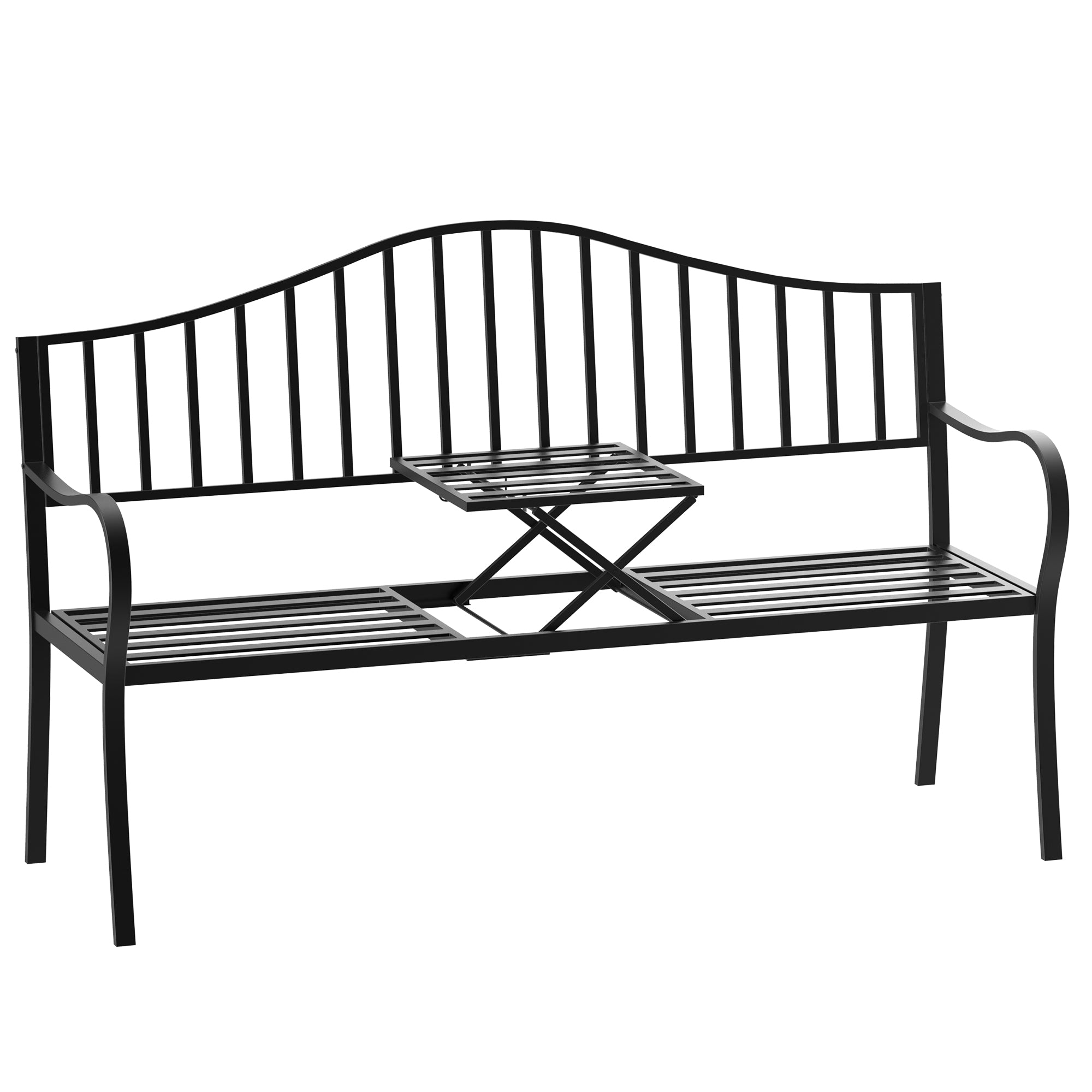 2-Seater Outdoor Bench with Extendable Table in Metal 150 x 53 x 95 cm Black