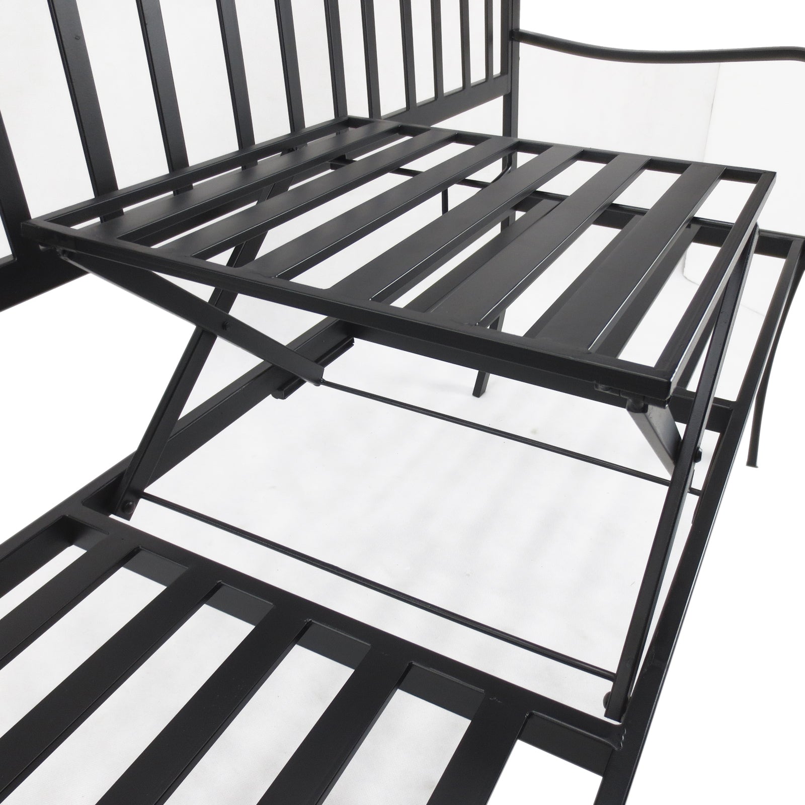 2-Seater Outdoor Bench with Extendable Table in Metal 150 x 53 x 95 cm Black