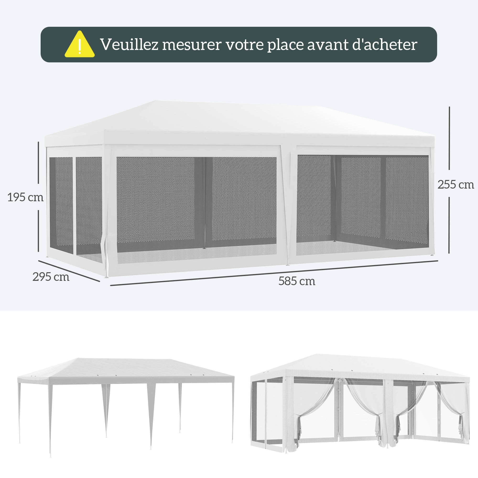Outdoor Reception Tent Gazebo 6 removable side panels dim. 6L x 3W m, for parties, events, white