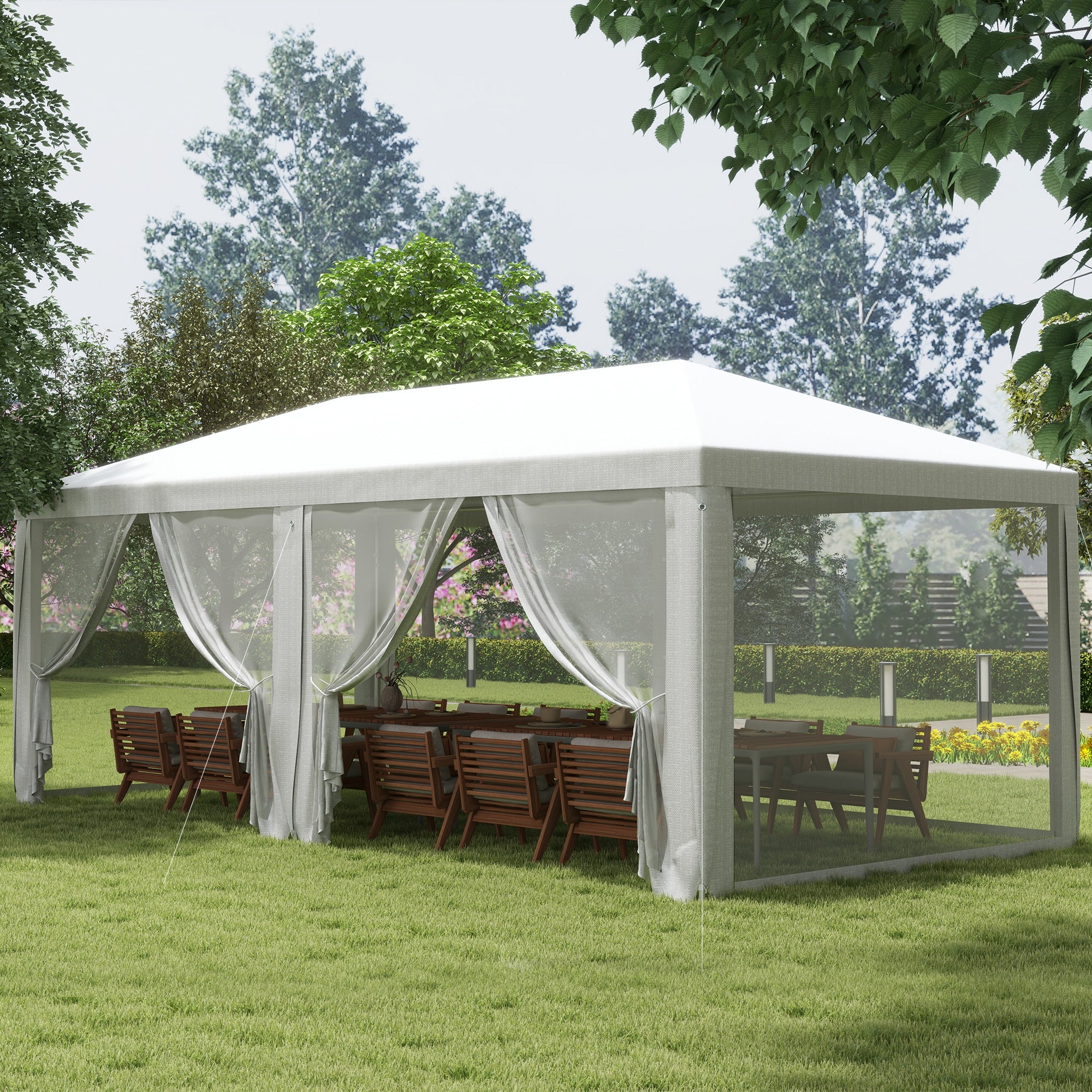 Outdoor Reception Tent Gazebo 6 removable side panels dim. 6L x 3W m, for parties, events, white