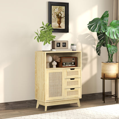 Buffet storage cabinet with 3 drawers cupboard adjustable shelf on three levels non-slip pads for living room, kitchen 60 x 30 x 81 cm natural wood