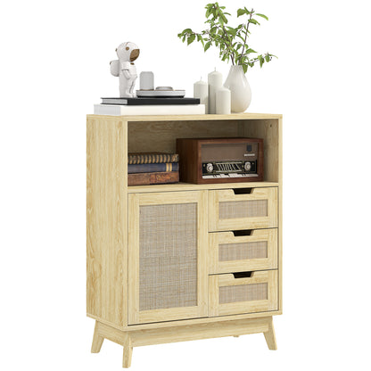 Buffet storage cabinet with 3 drawers cupboard adjustable shelf on three levels non-slip pads for living room, kitchen 60 x 30 x 81 cm natural wood