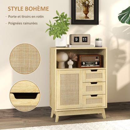 Buffet storage cabinet with 3 drawers cupboard adjustable shelf on three levels non-slip pads for living room, kitchen 60 x 30 x 81 cm natural wood