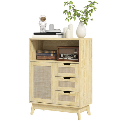 Buffet storage cabinet with 3 drawers cupboard adjustable shelf on three levels non-slip pads for living room, kitchen 60 x 30 x 81 cm natural wood