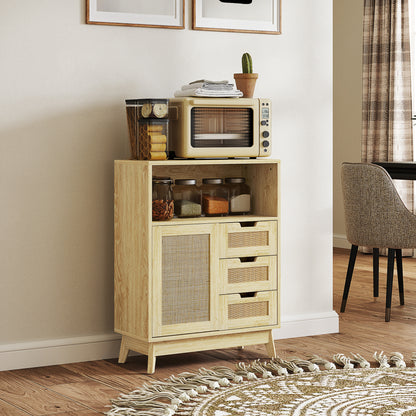 Buffet storage cabinet with 3 drawers cupboard adjustable shelf on three levels non-slip pads for living room, kitchen 60 x 30 x 81 cm natural wood
