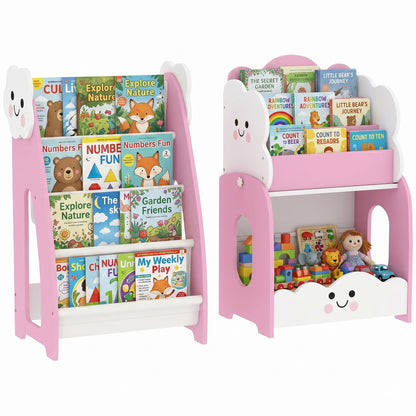 Kids Storage Unit for Ages 3–8, Modular Toy Organizer with 4-Shelf Magazine Rack, 3-Tier Bookcase & Nightstand, Pink