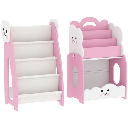 Kids Storage Unit for Ages 3–8, Modular Toy Organizer with 4-Shelf Magazine Rack, 3-Tier Bookcase & Nightstand, Pink