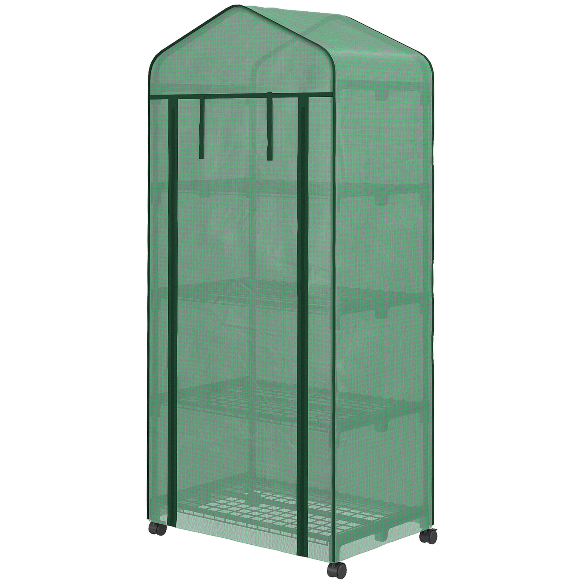 Greenhouse with Rollers, Shelves, Winterproof Steel Foil Greenhouse, Cold Frame for Balcony, Garden, Tomato House 69 x 50 x 165 cm, Tomato Greenhouse for Tomatoes, Flowers, Plants, Green
