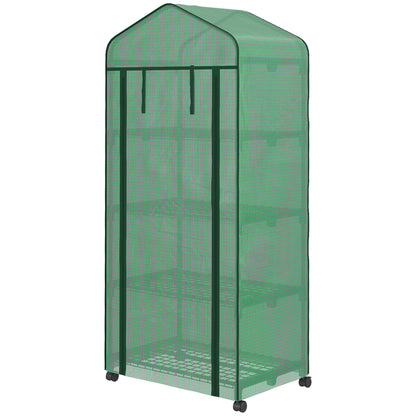 Greenhouse with Rollers, Shelves, Winterproof Steel Foil Greenhouse, Cold Frame for Balcony, Garden, Tomato House 69 x 50 x 165 cm, Tomato Greenhouse for Tomatoes, Flowers, Plants, Green