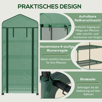 Greenhouse with Rollers, Shelves, Winterproof Steel Foil Greenhouse, Cold Frame for Balcony, Garden, Tomato House 69 x 50 x 165 cm, Tomato Greenhouse for Tomatoes, Flowers, Plants, Green