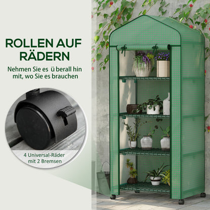 Greenhouse with Rollers, Shelves, Winterproof Steel Foil Greenhouse, Cold Frame for Balcony, Garden, Tomato House 69 x 50 x 165 cm, Tomato Greenhouse for Tomatoes, Flowers, Plants, Green