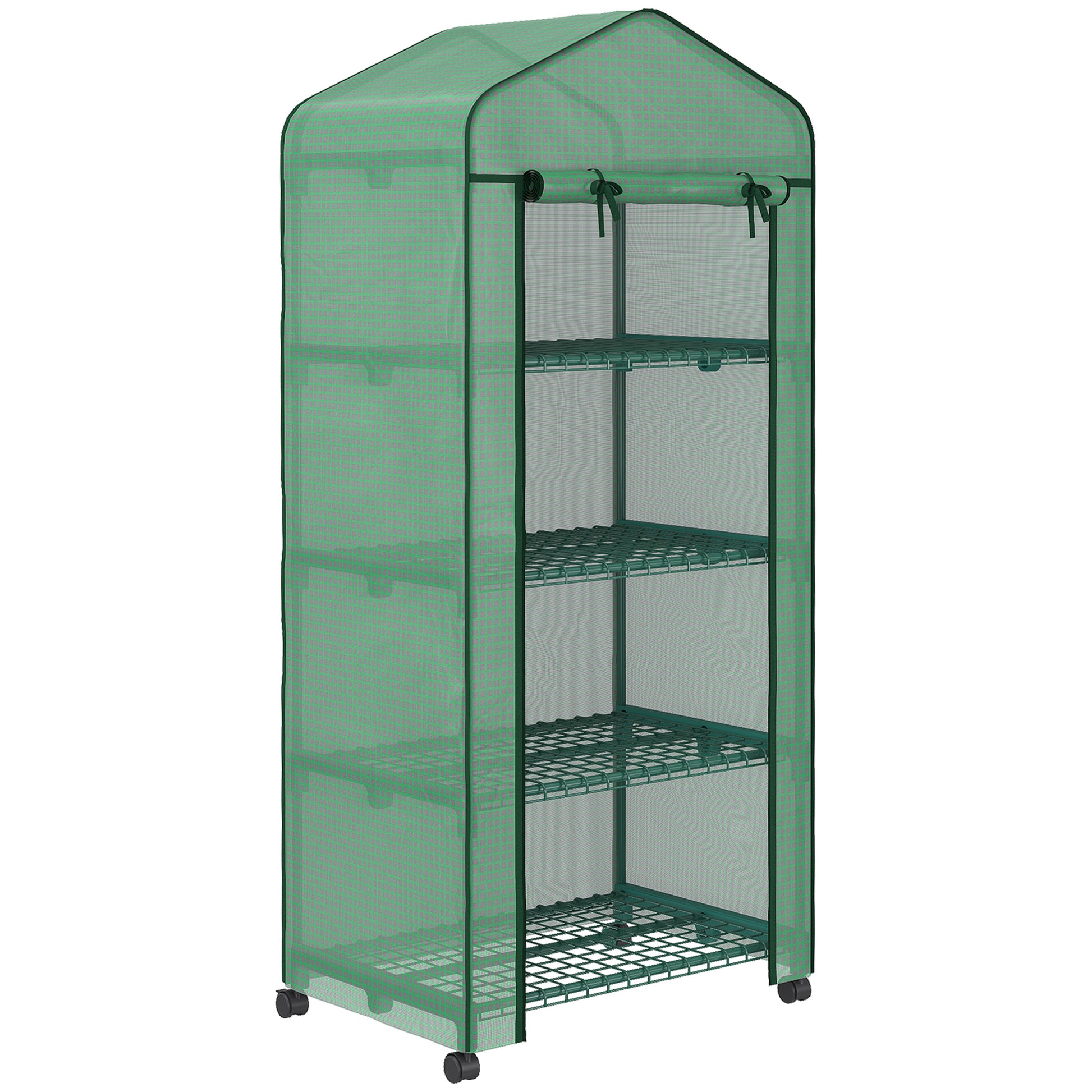 Greenhouse with Rollers, Shelves, Winterproof Steel Foil Greenhouse, Cold Frame for Balcony, Garden, Tomato House 69 x 50 x 165 cm, Tomato Greenhouse for Tomatoes, Flowers, Plants, Green