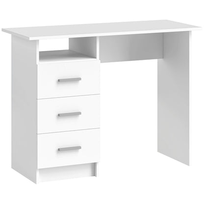 Modern Space-Saving Desk with 3 Drawers and Open Shelf, Wooden Desk with Drawers for Office, Study, and Bedroom, 100x40x75 cm, White