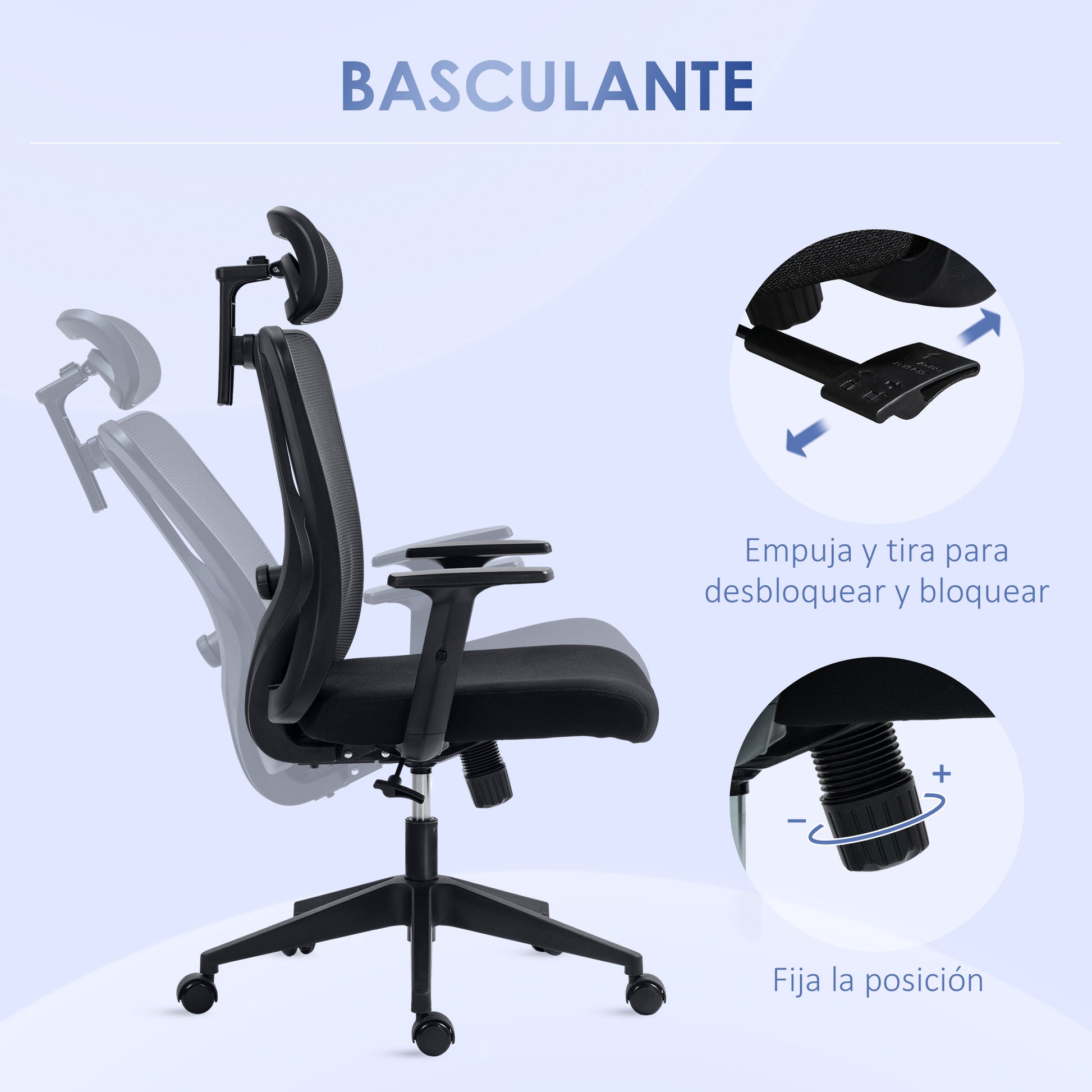 Swivel Office Chair with 2D Armrests Adjustable Height Headrest Lumbar Support and High Breathable Mesh Backrest 67x64x117-127 cm Black