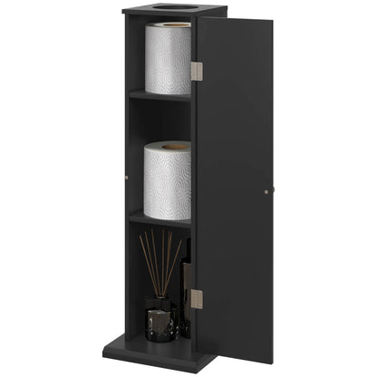 Bathroom Cabinet Toilet Paper Holder 3 Levels + Paper Outlet, Toilet Paper Stand, Space Saver, for Small Spaces, Black