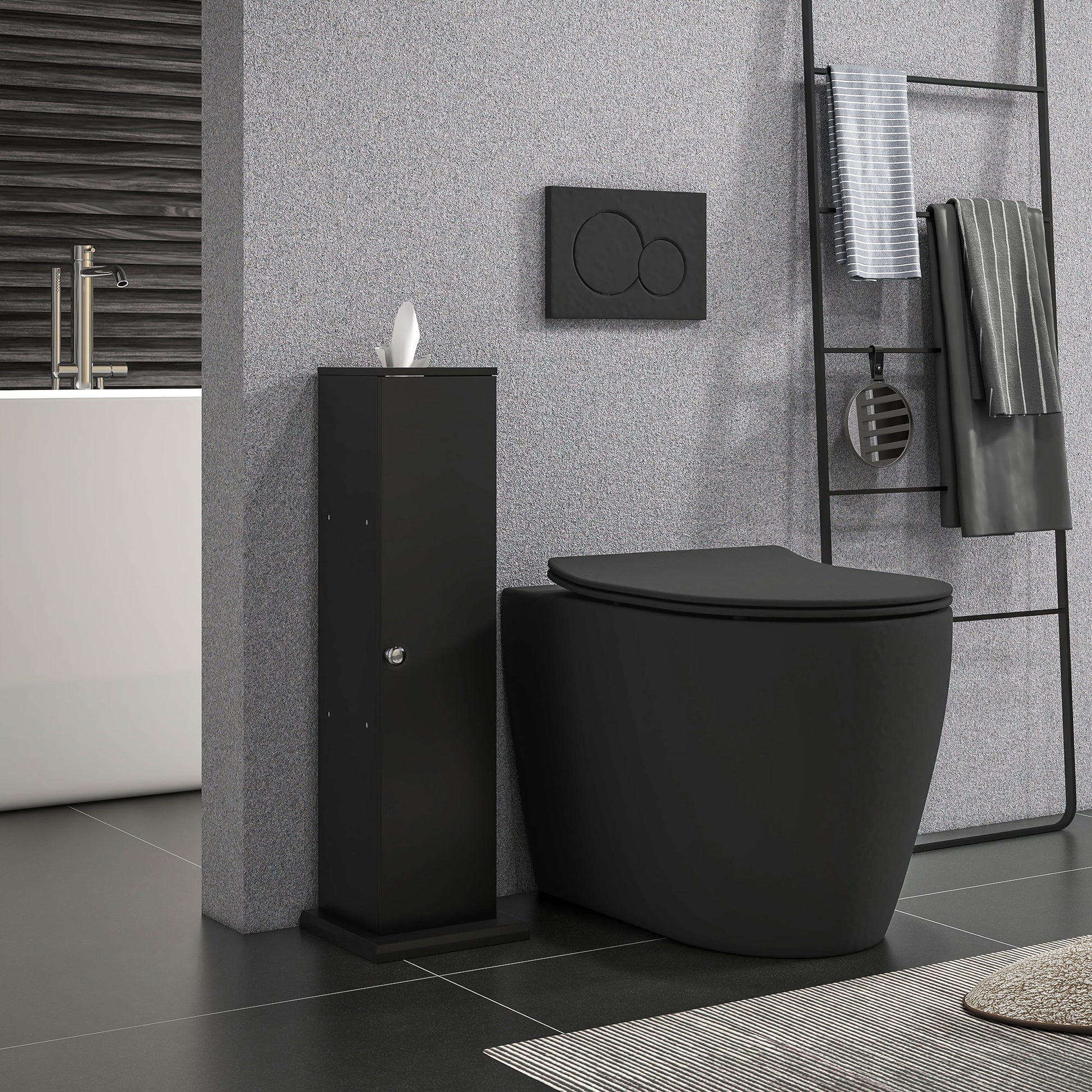 Bathroom Cabinet Toilet Paper Holder 3 Levels + Paper Outlet, Toilet Paper Stand, Space Saver, for Small Spaces, Black