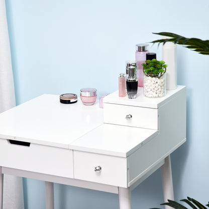 Makeup Vanity Table with Foldable Mirror Chest + 2 Drawers MDF Solid Pine Wood White