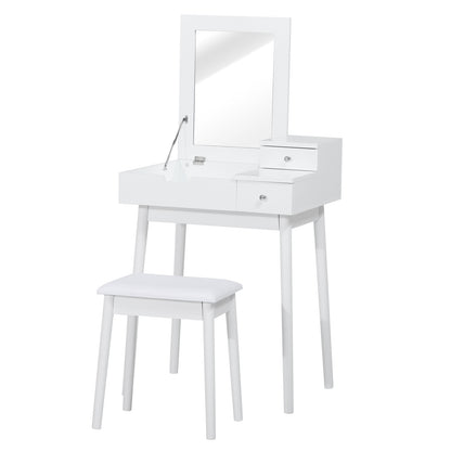 Makeup Vanity Table with Foldable Mirror Chest + 2 Drawers MDF Solid Pine Wood White