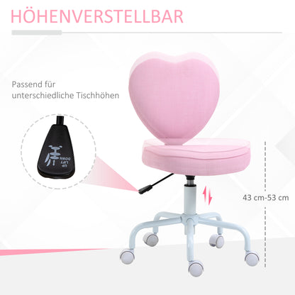 Chair Office Chair Swivel Chair Computer Chair Seat Height Adjustment for Young Users and Small Ones for Learning and Playing Cute Heart-Shaped Padding Pink Linen Fabric 40 x 50 x 79-89 cm
