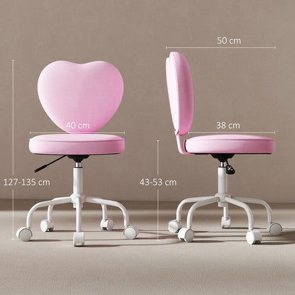 Chair Office Chair Swivel Chair Computer Chair Seat Height Adjustment for Young Users and Small Ones for Learning and Playing Cute Heart-Shaped Padding Pink Linen Fabric 40 x 50 x 79-89 cm