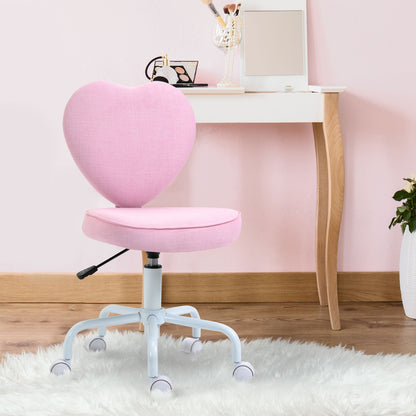 Chair Office Chair Swivel Chair Computer Chair Seat Height Adjustment for Young Users and Small Ones for Learning and Playing Cute Heart-Shaped Padding Pink Linen Fabric 40 x 50 x 79-89 cm