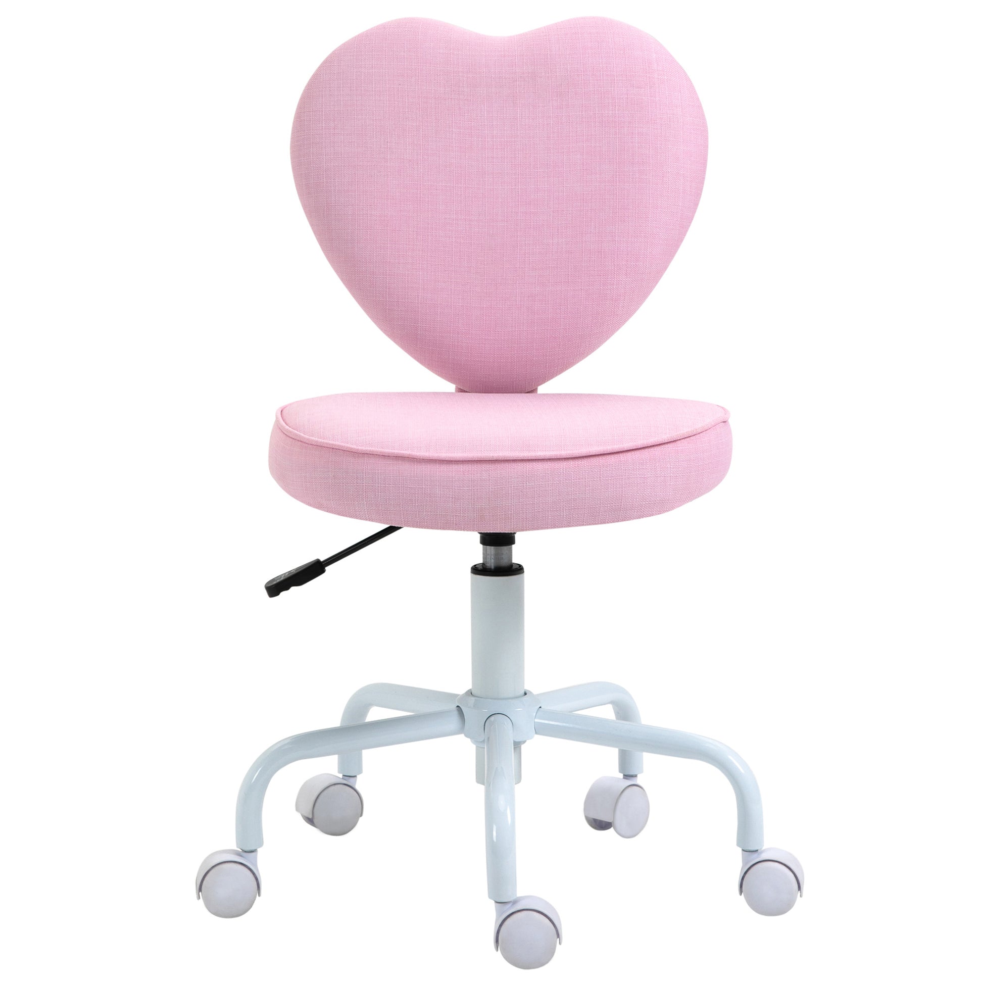 Chair Office Chair Swivel Chair Computer Chair Seat Height Adjustment for Young Users and Small Ones for Learning and Playing Cute Heart-Shaped Padding Pink Linen Fabric 40 x 50 x 79-89 cm