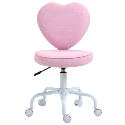 Chair Office Chair Swivel Chair Computer Chair Seat Height Adjustment for Young Users and Small Ones for Learning and Playing Cute Heart-Shaped Padding Pink Linen Fabric 40 x 50 x 79-89 cm