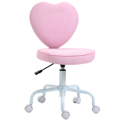 Chair Office Chair Swivel Chair Computer Chair Seat Height Adjustment for Young Users and Small Ones for Learning and Playing Cute Heart-Shaped Padding Pink Linen Fabric 40 x 50 x 79-89 cm