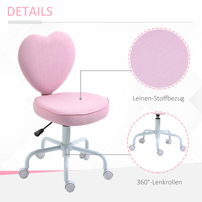 Chair Office Chair Swivel Chair Computer Chair Seat Height Adjustment for Young Users and Small Ones for Learning and Playing Cute Heart-Shaped Padding Pink Linen Fabric 40 x 50 x 79-89 cm