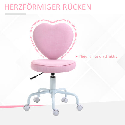 Chair Office Chair Swivel Chair Computer Chair Seat Height Adjustment for Young Users and Small Ones for Learning and Playing Cute Heart-Shaped Padding Pink Linen Fabric 40 x 50 x 79-89 cm