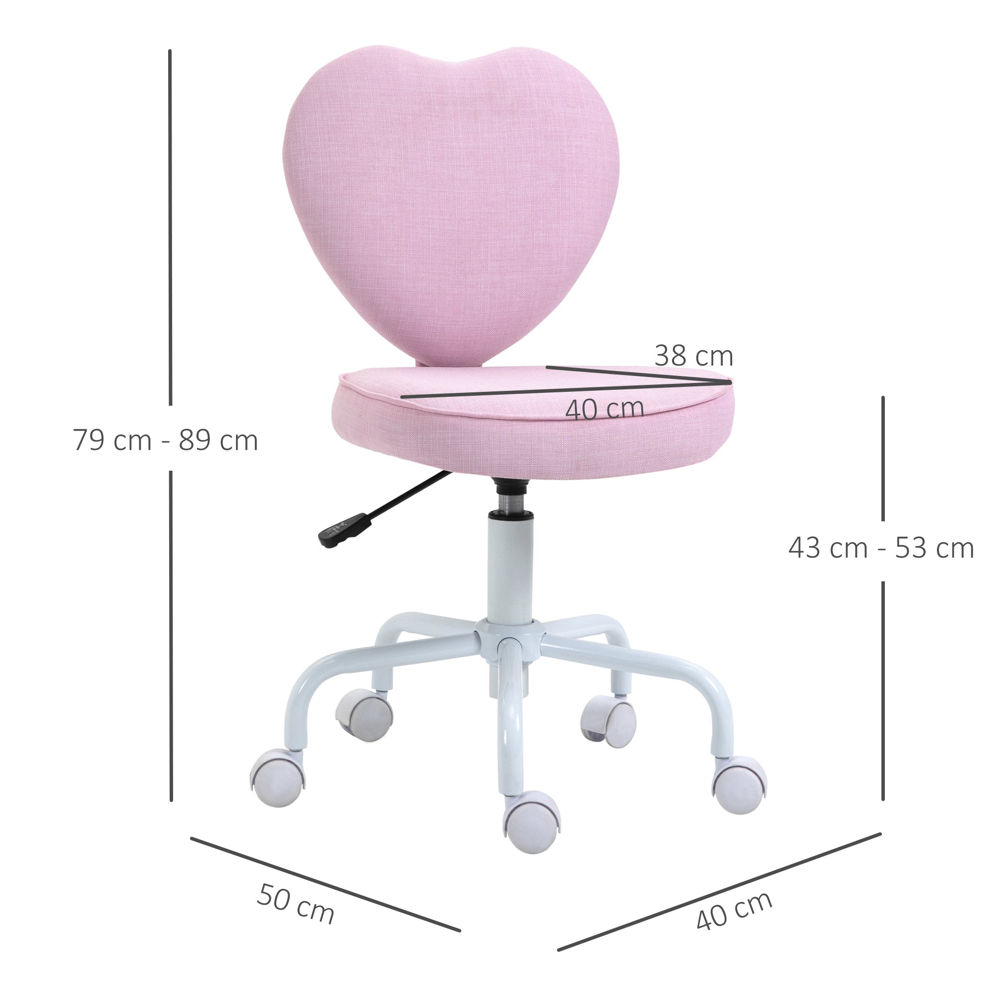 Chair Office Chair Swivel Chair Computer Chair Seat Height Adjustment for Young Users and Small Ones for Learning and Playing Cute Heart-Shaped Padding Pink Linen Fabric 40 x 50 x 79-89 cm