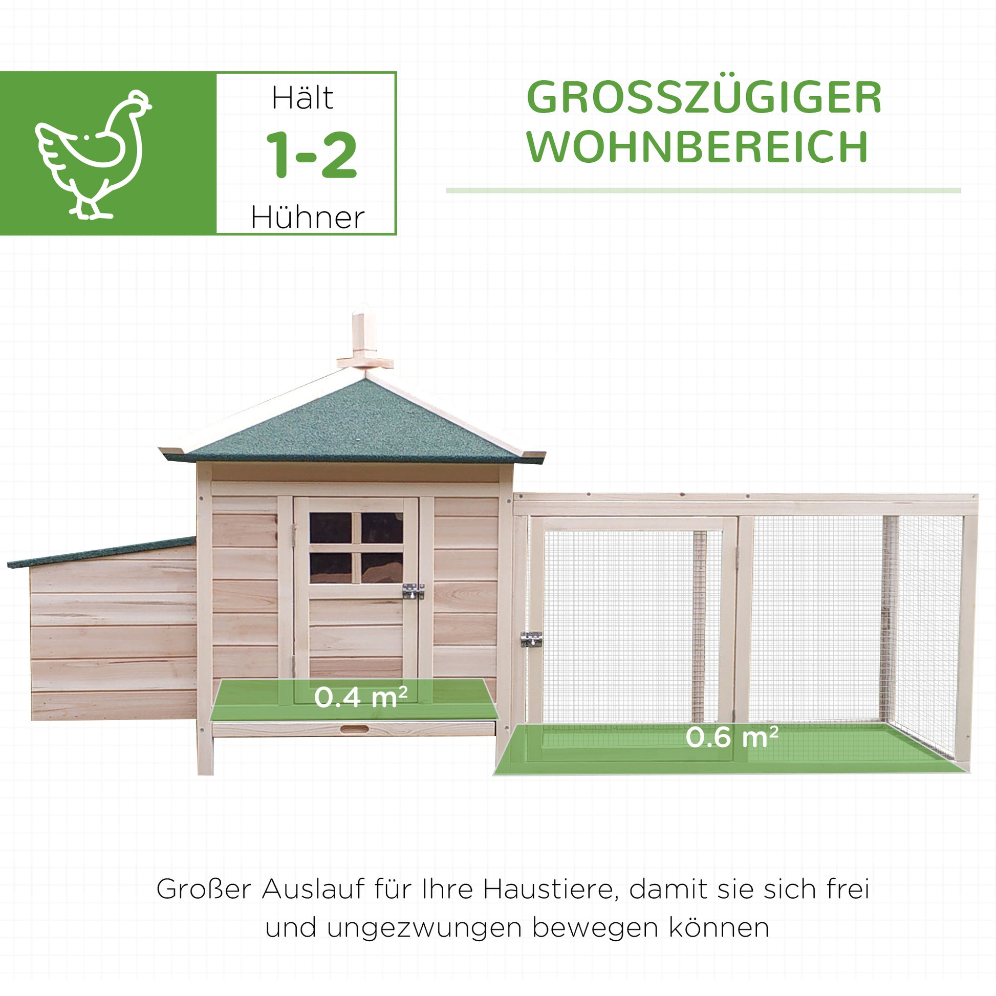 Chicken Coop for Bantam Chickens 196 x 76 x 97 cm Chicken House with Nesting Box, Outdoor Run Perch, Small Animal Hutch made of Wood, Natural