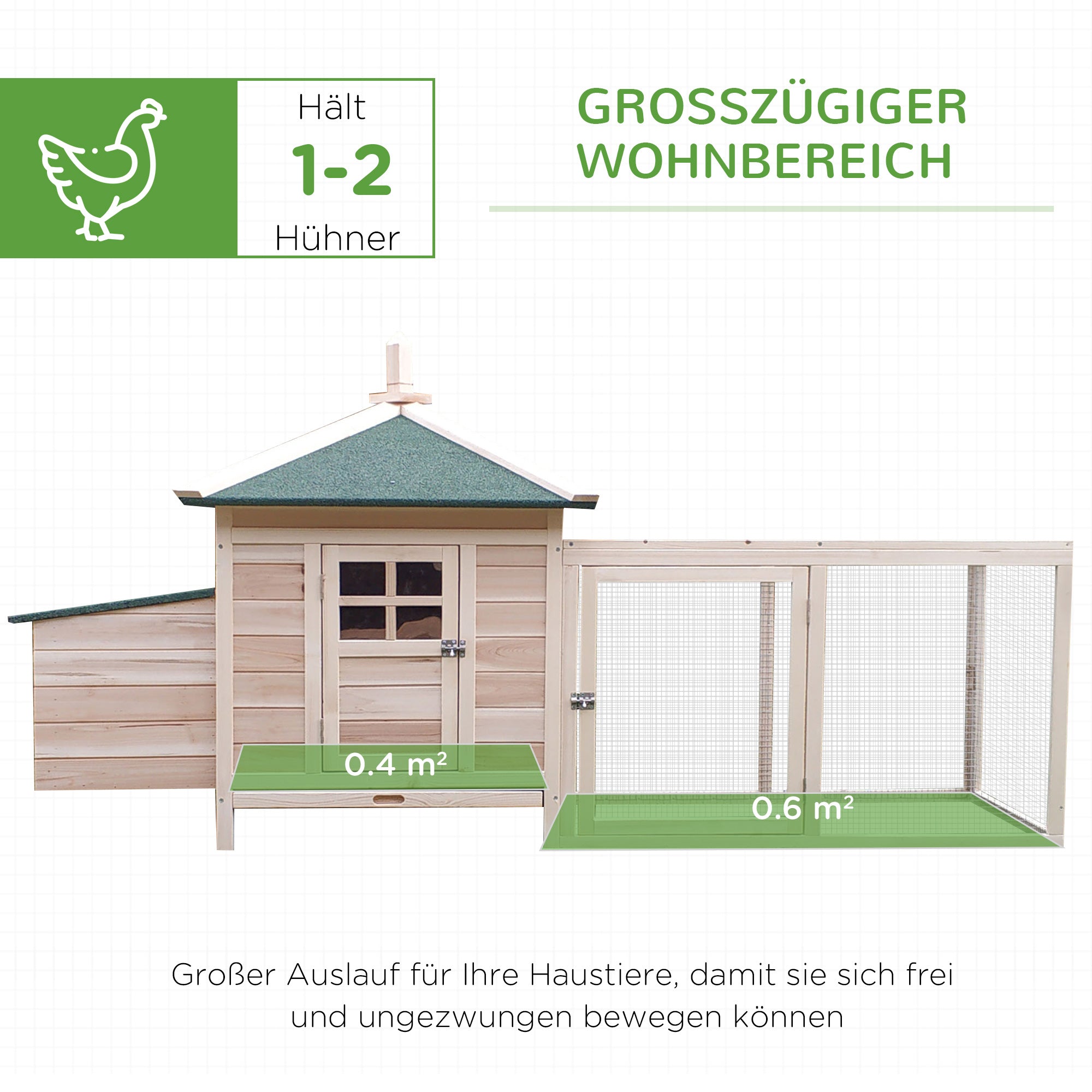 Chicken Coop for Bantam Chickens 196 x 76 x 97 cm Chicken House with Nesting Box, Outdoor Run Perch, Small Animal Hutch made of Wood, Natural