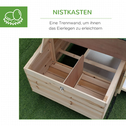 Chicken Coop for Bantam Chickens 196 x 76 x 97 cm Chicken House with Nesting Box, Outdoor Run Perch, Small Animal Hutch made of Wood, Natural